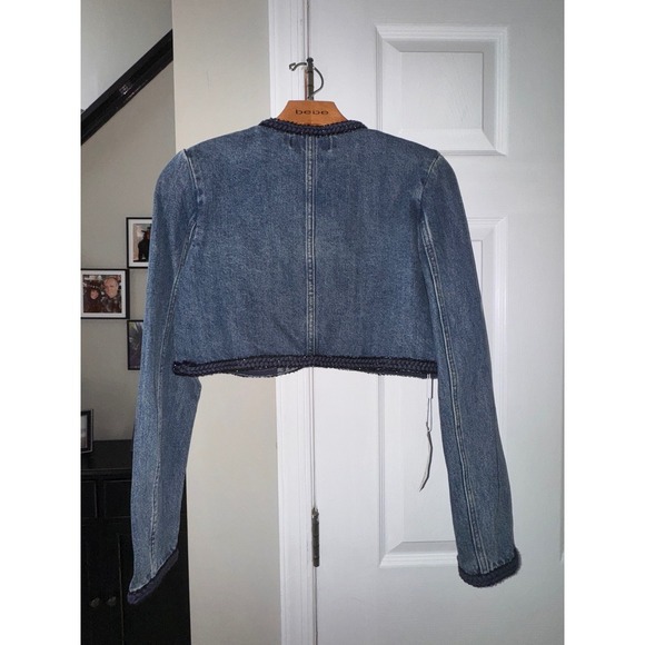 Self-Portrait Denim Jacket Cropped Embellished Buttons Pockets Blue 10 - Picture 12 of 12